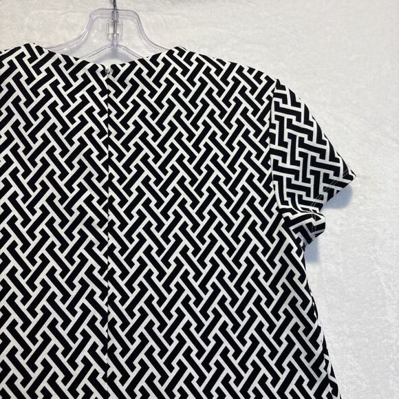 J. McLaughlin Black White Geometric Trapeze Short Sleeve Dress Size XS Pockets - Picture 11 of 16